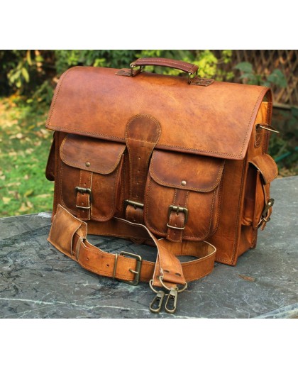 Lightweight Men's Brown Leather Office Briefcase Bag