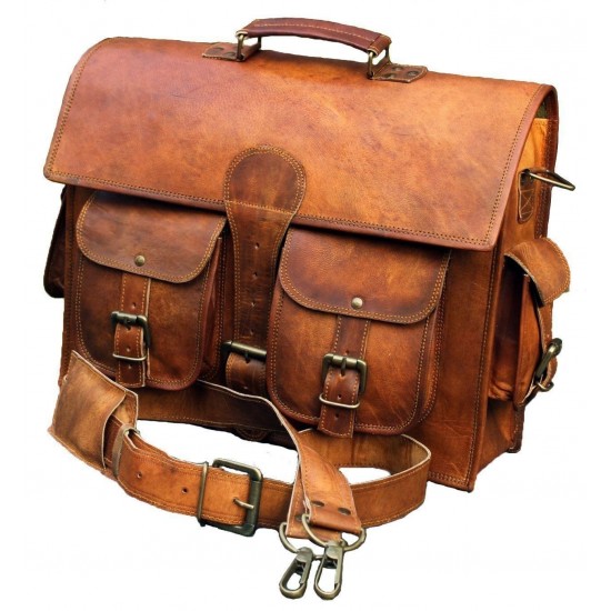 Lightweight Men's Brown Leather Office Briefcase Bag