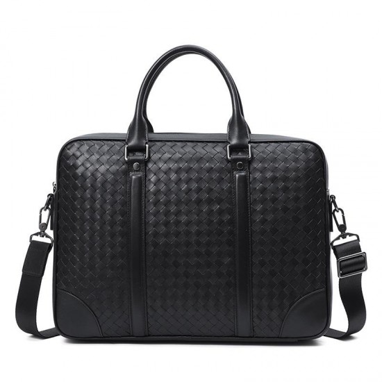 Versatile Handwoven Leather Men's Messenger Bag Top Grain Cowhide Briefcase & Laptop Bag