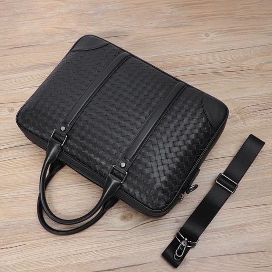 Versatile Handwoven Leather Men's Messenger Bag Top Grain Cowhide Briefcase & Laptop Bag
